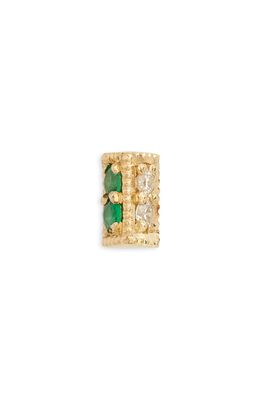 Lizzie Mandler Fine Jewelry Diamond & Emerald Mini Bar Stud Earring in Yellow Gold White Dia/emerald