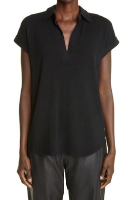 arch4 Judy Short Sleeve Baby Goat Cashmere Polo in Black