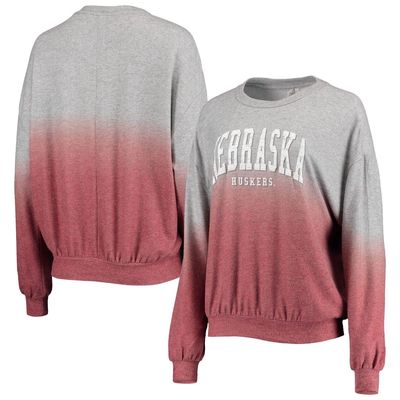 Women's Gameday Couture Scarlet/Gray Nebraska Huskers Slow Fade Hacci Ombre Pullover Sweatshirt