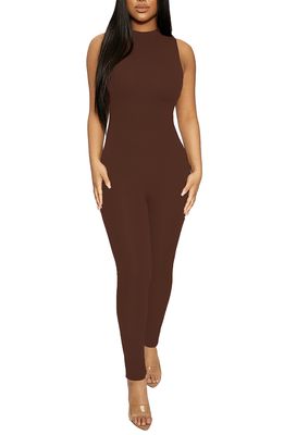 Naked Wardrobe The NW Sleeveless Jumpsuit in Chocolate