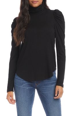 Karen Kane Shirred Long Sleeve Turtleneck Top in Black