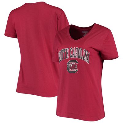 Women's Champion Garnet South Carolina Gamecocks University Arch Logo V-Neck T-Shirt