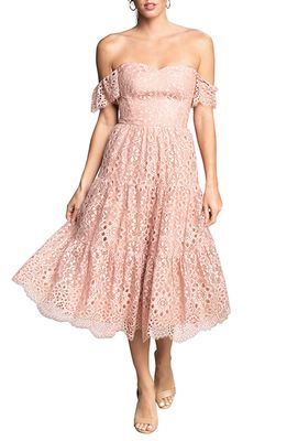 Dress the Population River Lace Off the Shoulder Fit & Flare Dress in Blush