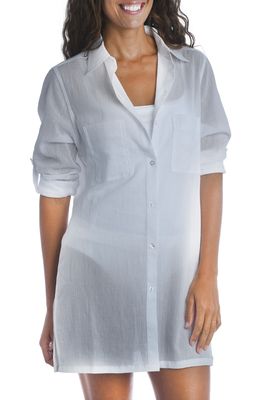 La Blanca Island Fare Resort Long Sleeve Crinkled Cover-Up Shirtdress in White
