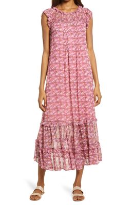 Area Stars Peony Pleat & Ruffle Midi Dress in Pink