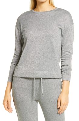 Anne Klein Metallic Cotton Blend Sweatshirt in Grey Heather/Silver
