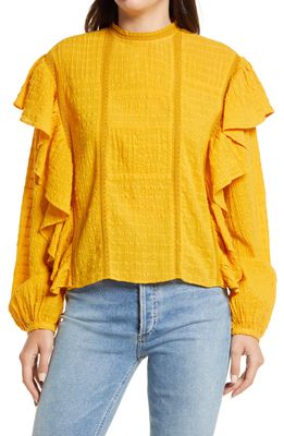 Treasure & Bond Embroidered Ruffle Cotton Blouse in Yellow Mineral