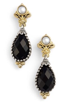 Konstantino 'Nykta' Pearl & Black Onyx Drop Earrings in Silver/Gold/Pearl
