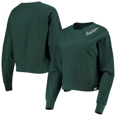 Women's League Collegiate Wear Green Michigan State Spartans Corded Timber Cropped Pullover Sweatshirt