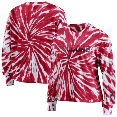 Women's WEAR by Erin Andrews Red Atlanta Falcons Tie-Dye Cropped Long Sleeve T-Shirt