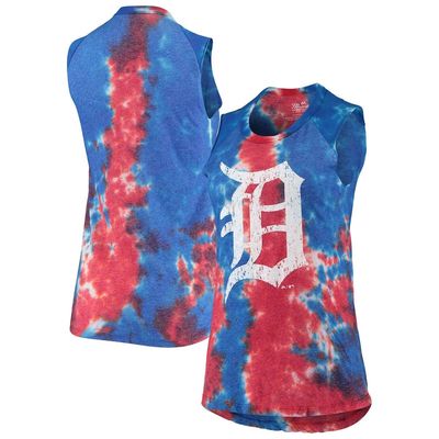 Women's Majestic Threads Red/Blue Detroit Tigers Tie-Dye Tri-Blend Muscle Tank Top