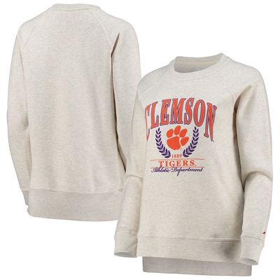 Women's League Collegiate Wear Oatmeal Clemson Tigers Academy Raglan Pullover Sweatshirt