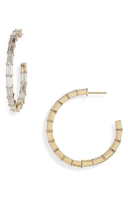 JUDITH LEIBER COUTURE Baguette Inside Out Hoop Earrings in Clear