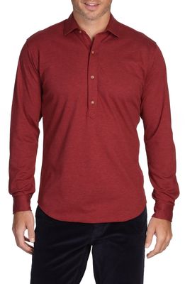 Alton Lane Harris Everyday Cotton Pique Popover Shirt in Deep Red Twill
