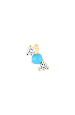 EF Collection Single Diamond & Turquoise Bar Stud Earring in Yellow Gold/Diamond/turq