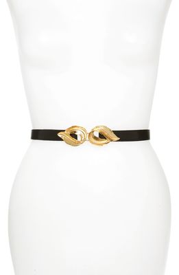 Raina Lauren Leaf Buckle Leather Belt in Black