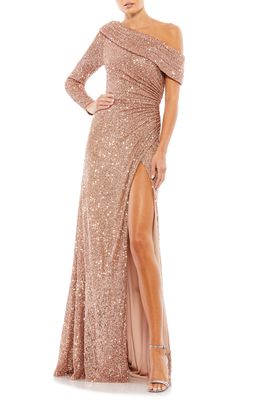 Mac Duggal Sequin One-Shoulder Gown in Copper