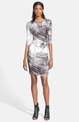Helmut Lang 'Nova' Print Ruched Jersey Dress in Greyscale