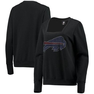 Women's Cuce Black Buffalo Bills Winners Square Neck Pullover Sweatshirt
