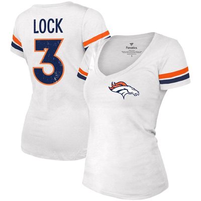 INDUSTRY RAG Women's Fanatics Branded Drew Lock White Denver Broncos Fashion Player Name & Number V-Neck T-Shirt