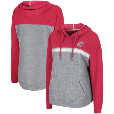 Women's Colosseum Heathered Crimson/Heathered Gray Washington State Cougars Pam Taping Pullover Hoodie