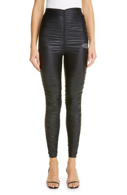 Alexander Wang High Waist Stretch Satin Jersey Ruched Leggings in Black