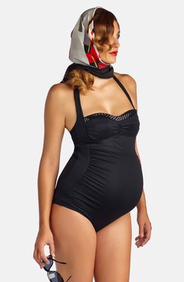 Pez D'Or Retro Ruched One-Piece Maternity Swimsuit in Black