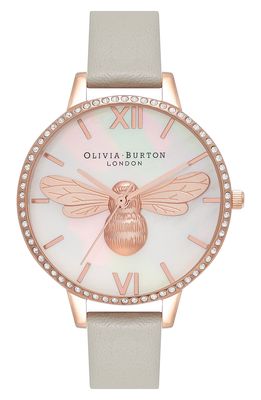 Olivia Burton Lucky Bee Leather Strap Watch