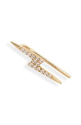 STONE AND STRAND Electric Single Pave Lightning Bolt Ear Climber in 14K Yellow Gold White Topaz