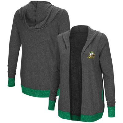 Women's Colosseum Charcoal Oregon Ducks Steeplechase Open Tri-Blend Cardigan with Hood