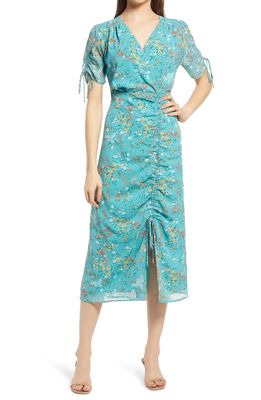 Chelsea28 Floral Side Ruched Dress in Green Marine Florals