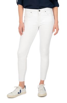 KUT from the Kloth Donna Fab Ab High Waist Raw Hem Ankle Skinny Jeans in Optic White