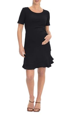 Angel Maternity Frill Body-Con Maternity Dress in Black