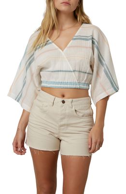 O'Neill Dottie Stripe Woven Faux Wrap Top in Winter White