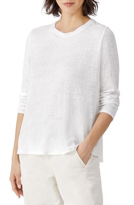Eileen Fisher Organic Linen Long Sleeve T-Shirt in White