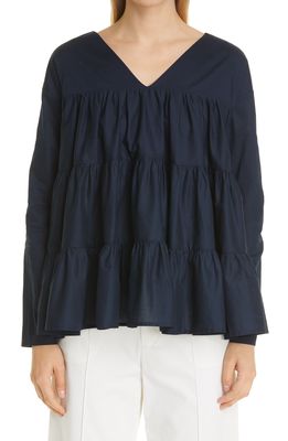 Merlette Sidonia Tiered V-Neck Cotton Blouse in Black