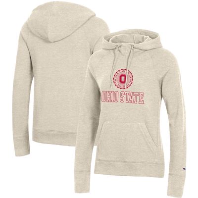 Women's Champion Heathered Oatmeal Ohio State Buckeyes College Seal Pullover Hoodie