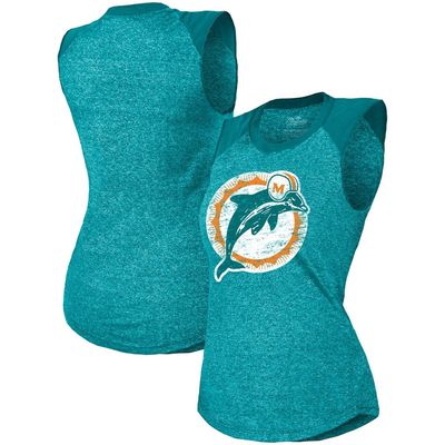 Women's Majestic Threads Aqua Miami Dolphins Retro Tri-Blend Raglan Muscle Tank Top