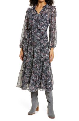 Julia Jordan Floral Print Long Sleeve Midi Dress in Navy Multi