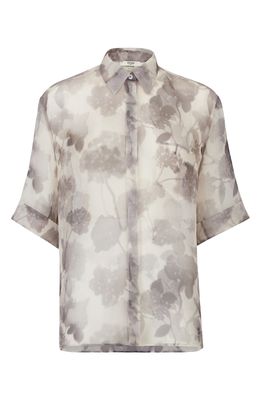 Fendi Shady Flowers Silk Organza Button-Up Shirt in Black