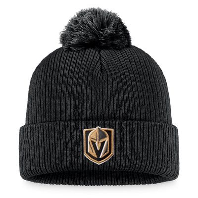 Men's Fanatics Branded Black Vegas Golden Knights Core Primary Logo Cuffed Knit Hat with Pom