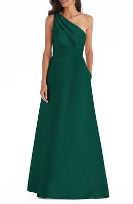 Alfred Sung One-Shoulder A-Line Gown in Hunter