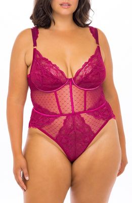 Oh La La Cheri Underwire Thong Teddy in Open Pink