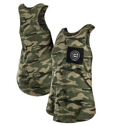 Women's New Era Green/Black Chicago Cubs 2021 Armed Forces Day Brushed Camo Racer Back Tank Top