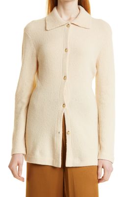 Vince Fitted Polo Collar Wool & Cashmere Blend Cardigan in 280Otc-Oat Cream