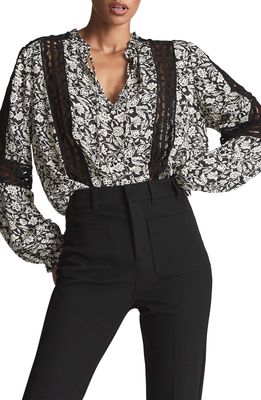Reiss Florence Floral Lace Inset Blouse in Black