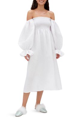 Sleeper Atlanta Balloon Sleeve Linen Nightgown in White