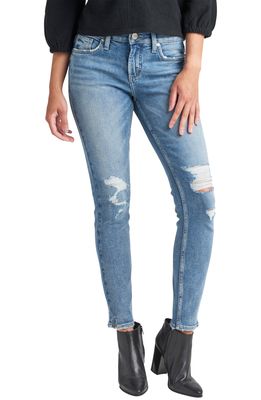 Silver Jeans Co. Elyse Ripped Mid Rise Skinny Jeans in Indigo