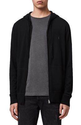 AllSaints Mode Slim Fit Merino Wool Zip Hoodie in Black