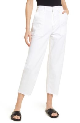 MOTHER The Patch Pocket Private High Waist Frayed Ankle Straight Leg Jeans in Fairest Of Them All